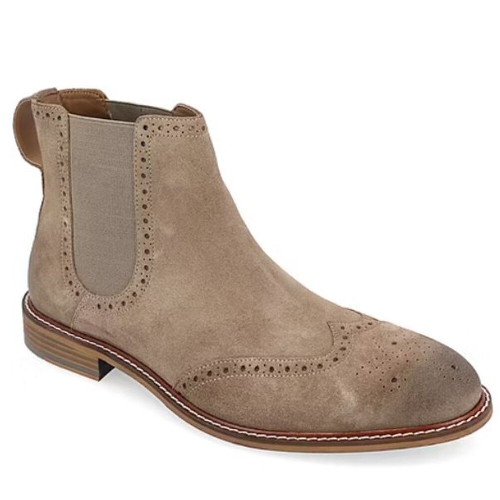 Thomas & Vine Men's Watson Wide Width Pull-On Wingtip Chelsea Boot Taupe Size 11